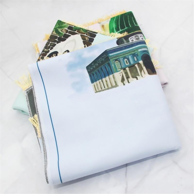 Cartoon Print Prayer Mat Worships Blanket Worship Floor Carpet Nonslip Soft Portable Travel Praying Rug Ramadans Gift