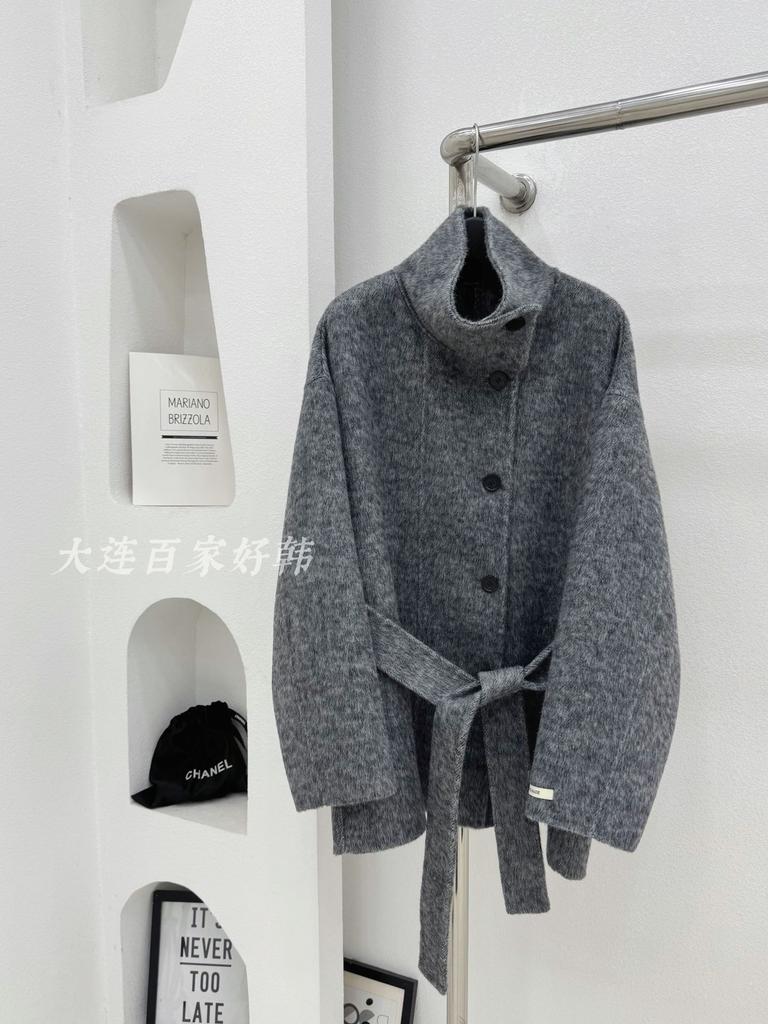 Stand-up collar small double-sided wool coat women's gray autumn and winter coat short niche design new