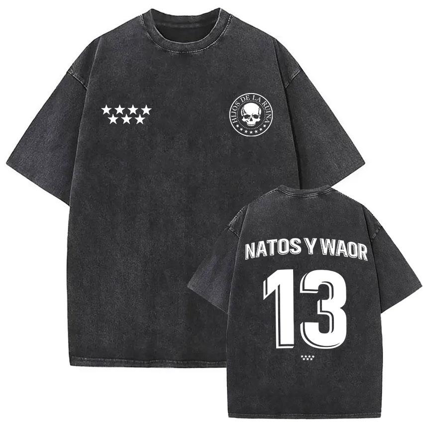 Vintage Washed NATOS WAOR 13 Logo Album T Shirt Hip Hop Rap Gothic Clothing T-shirt Men Women High Quality Short Sleeve T Shirts