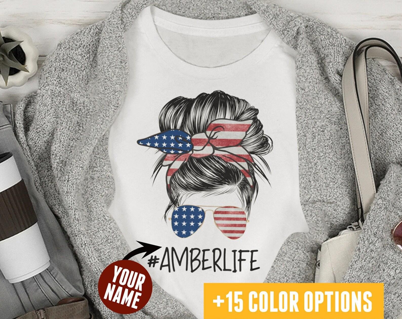 Custom American Name Shirt, Personalized 4th of July Tee, Custom Patriotic Shirt, American Shirt, Custom Messy Bun Mom Life Shirt, USA Mama XL