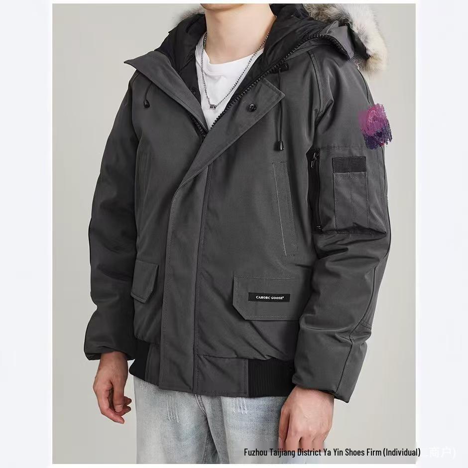 Winter Pure Canada Goose Down Bomber Jacket Putin Style Unisex White Duck Cold-Proof