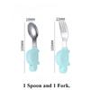 1set Baby Tableware Set, Children Utensil, Stainless Steel Toddler Dinnerware Cutlery Cartoon Infant Food Feeding Spoon Fork