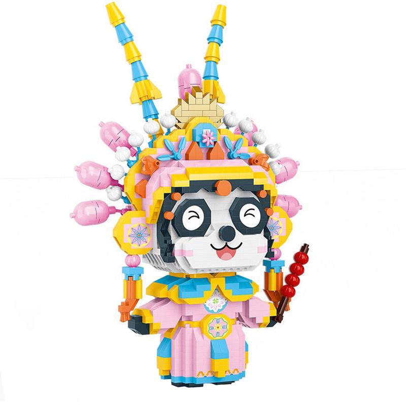 Peking-Oper Panda Junge Männliche Weibliche Rolle Krone Haustier Tier Puppe Mini Diamant Blöcke Ziegel Gebäude Spielzeug Für Kinder Keine Box