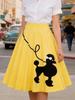Tonval Pinup 50s Dog Print Kawaii Vintage High Waist Skirts for Women Cotton A Line Knee Length Retro Swing Skirt