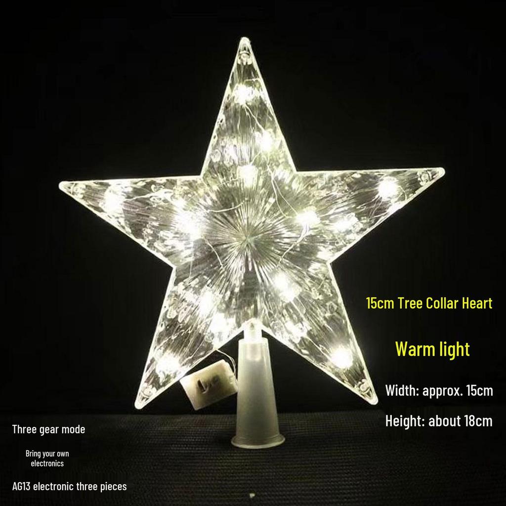Christmas Luminous Tree Top Star - Warm Color Transparent Pentagram in 12cm, 15cm, 17cm, 21cm Sizes