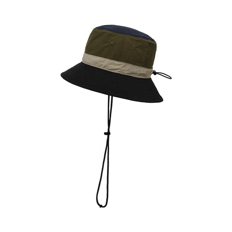 Japanese Style Quick Dry Color Block Bucket Hat Men Women Outdoor Breathable UV Protection Adjustable Drawstring Hiking Sun Hat