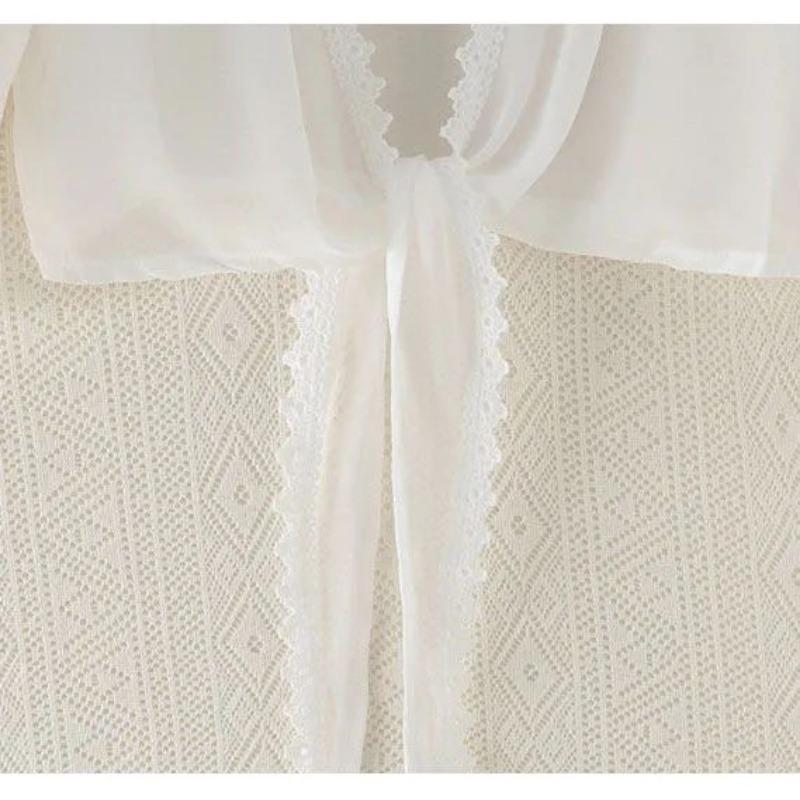 Chiffon Cardigan White Transparent Mesh Shawl Pagoda Sleeve Women's Sun Protection Clothing Short Thin Coat Summer Matching Straps