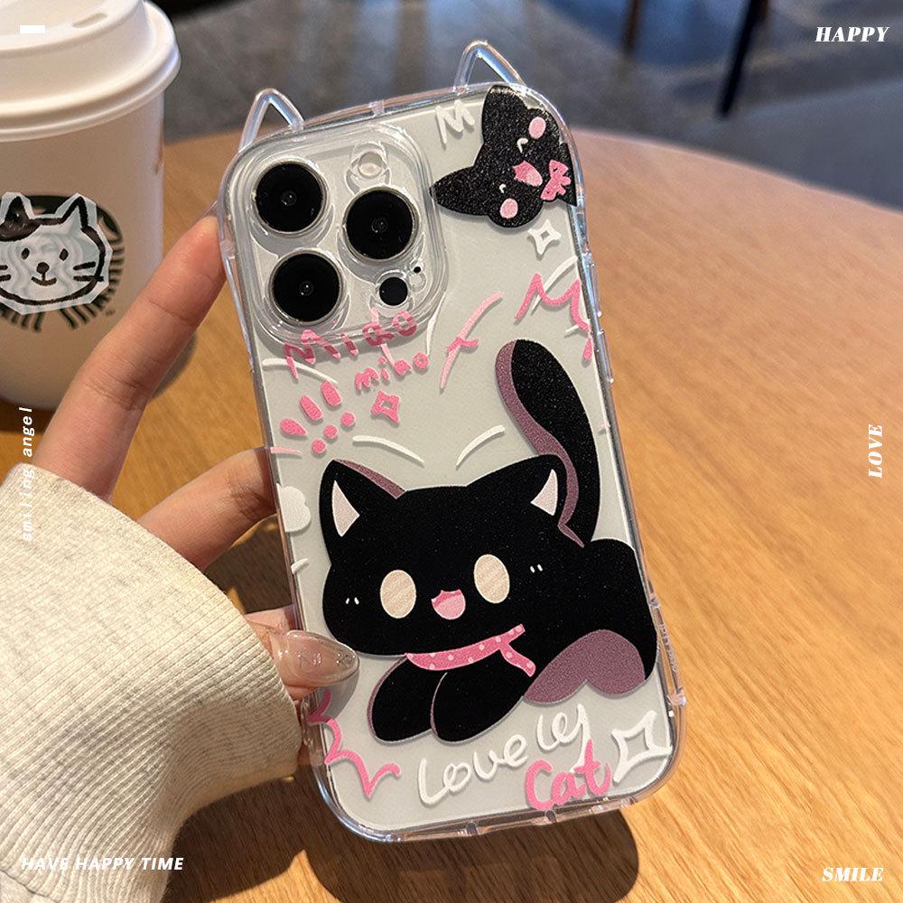 iPhone 16 Shocked Cat with Bracelet and Cat Ears Transparent Protective Case