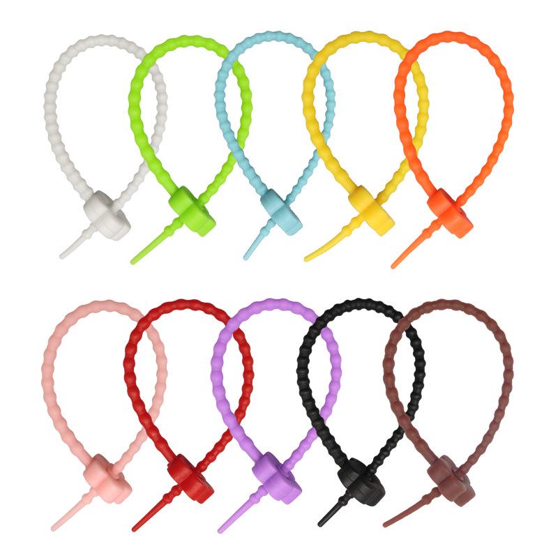 Multicolor TPR Silicone Zip Ties: Elastic Self-Locking, Reusable Cable Organizers & Keychain Pendants.