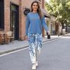 Women's Casual Loose Fit Printed Sweatshirt and Jogger Set with Chest Pocket - Round Neck 2 Piece Outfit for Daily Wear