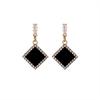 Geometric Black Square CZ Crystal Pendant Earrings Brincos for Women Girls Jewelry Christmas Gift