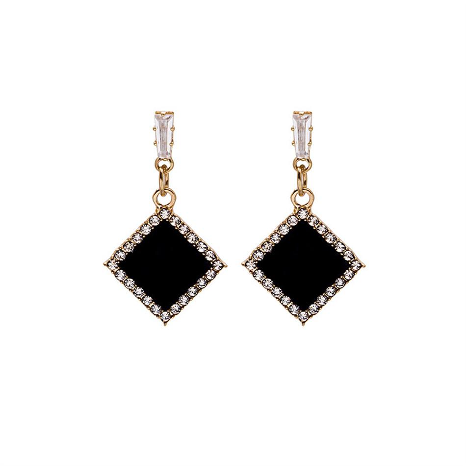 Geometric Black Square CZ Crystal Pendant Earrings Brincos for Women Girls Jewelry Christmas Gift