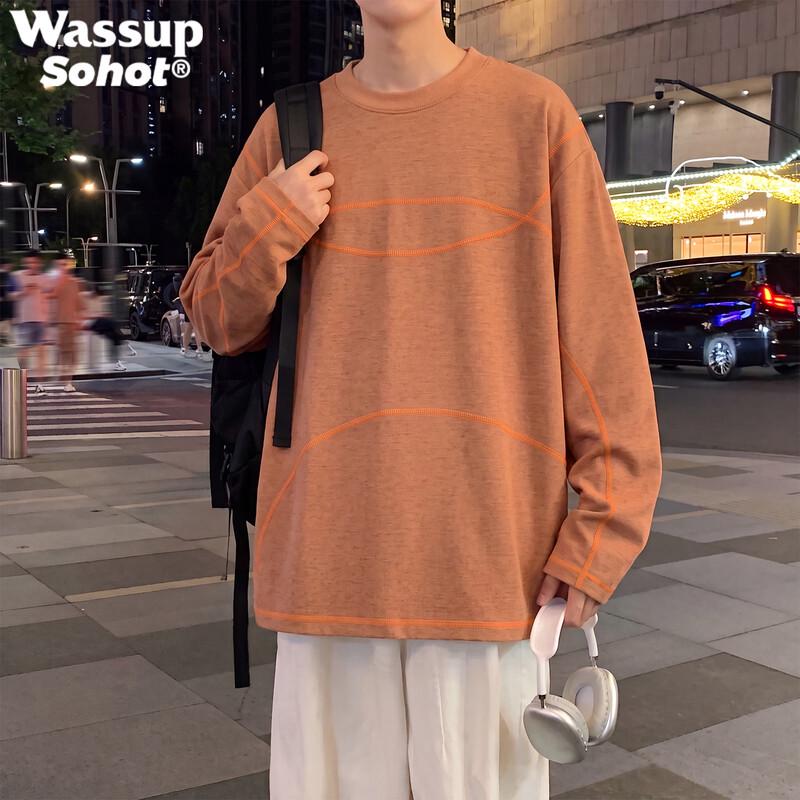 Wassup Sohot Contrast Line Long Sleeve T-Shirt