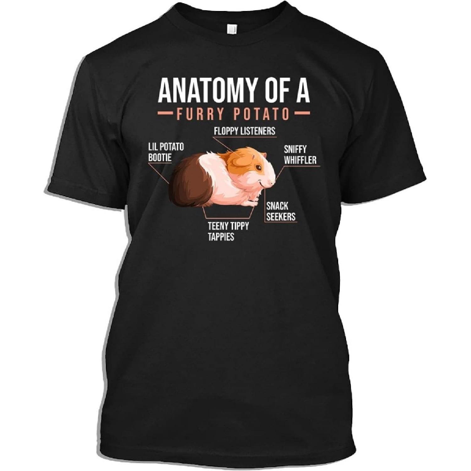 Guinea Pig Tshirt Anatomy of A Furry Potato Guinea Pig Household Pet Animal Gift T-Shirt for Men Women (Black - 3XL) S
