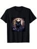 Vintage Graphic 100 Cotton TShirt Black Cat With Moon And Flowers Autumn