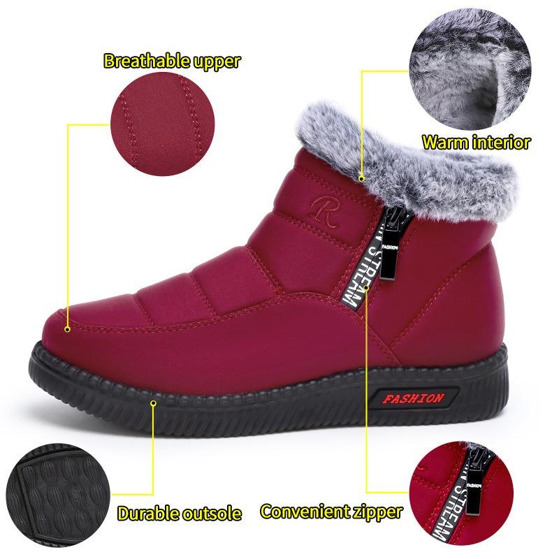 Winter new medium and low-top cotton boots women's side double zipper snow boots velvet warm mother boots
