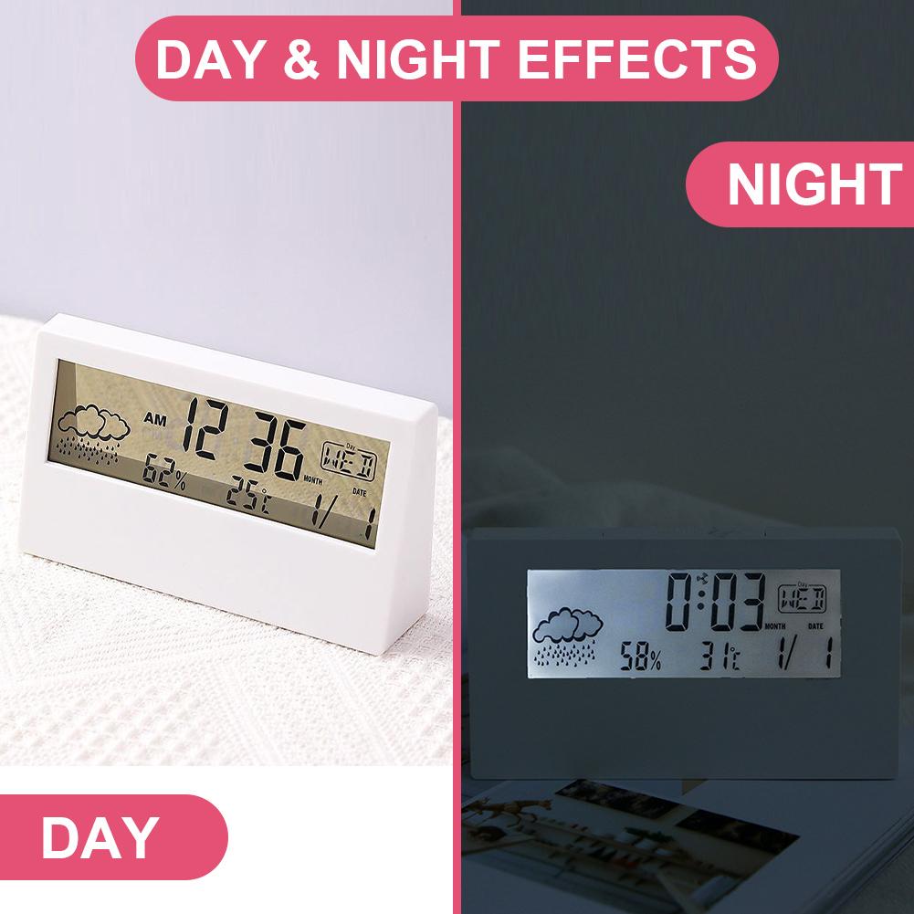 Elektronischer Wecker Wetteranzeige Elektrischer Tischwecker LCD Zeit Datum Kalender Batteriebetrieben für Wohnzimmer Schlafzimmer