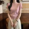 High-end Korean Pit Strip Short-sleeved Women's Spring and Summer Fashionable Solid Color Simple Foreign Style Thin Knitted T-shirt Top