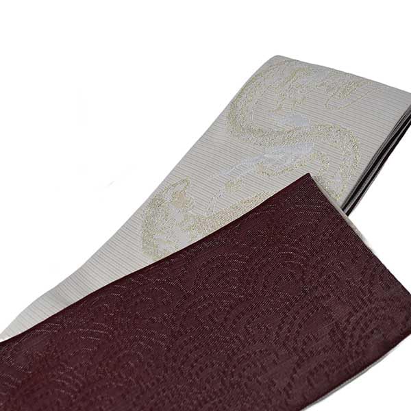 Stylish Kimono Iroha Square Obi with Dragon and Tiger Design Men's (White)