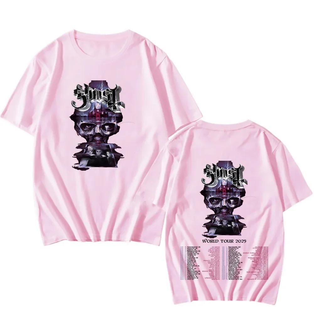 Ghost Band Welttournee 2025 T-Shirts Vintage Beidseitig Baumwoll-T-Shirt Gothic Rock Metal T-Shirt Mode Damen Herren Lässige Rundhals-Tops