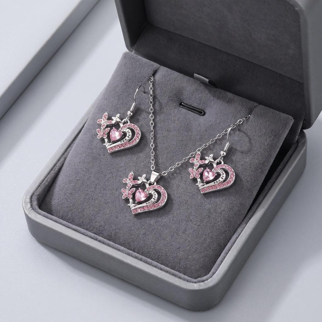 "Xiyin European & American Love Pendant Jewelry Set - Double Heart Necklace & Bracelet"