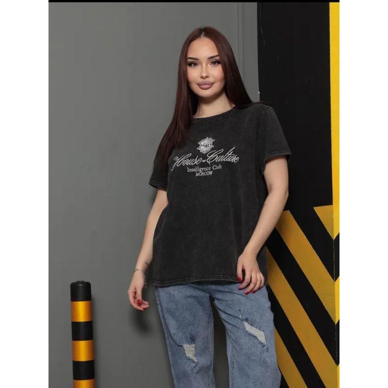Western Style New Fashion Washed Distressed Print Short Sleeve T-shirt Top Printed Cotton T-shirt