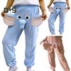 Calças de pijama com estampa de elefante de desenho animado, pernas largas, design feminino, masculino, calças de salão, cós elástico, cintura média, calças de pijama