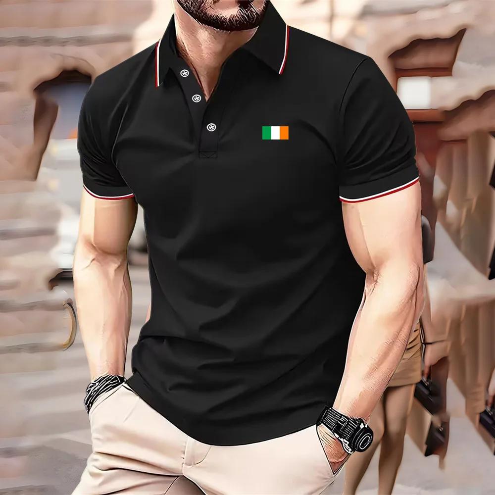 Parisian Print Short-sleeved Polo Shirt for Men's Casual Style, Multi-functional Lapel Shirt, Summer Street Men's Casual Breatha