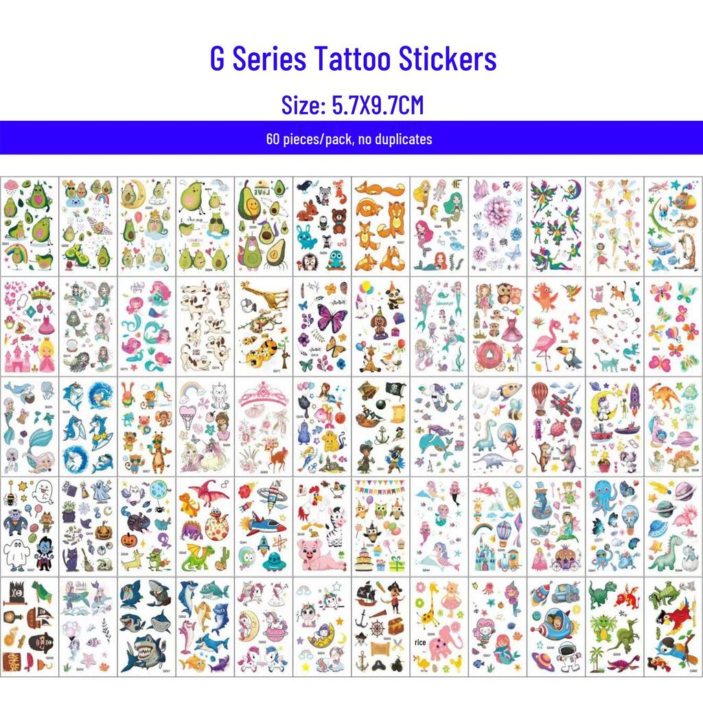 Cute Cartoon Animal & Fruit Tattoo Stickers for Kids