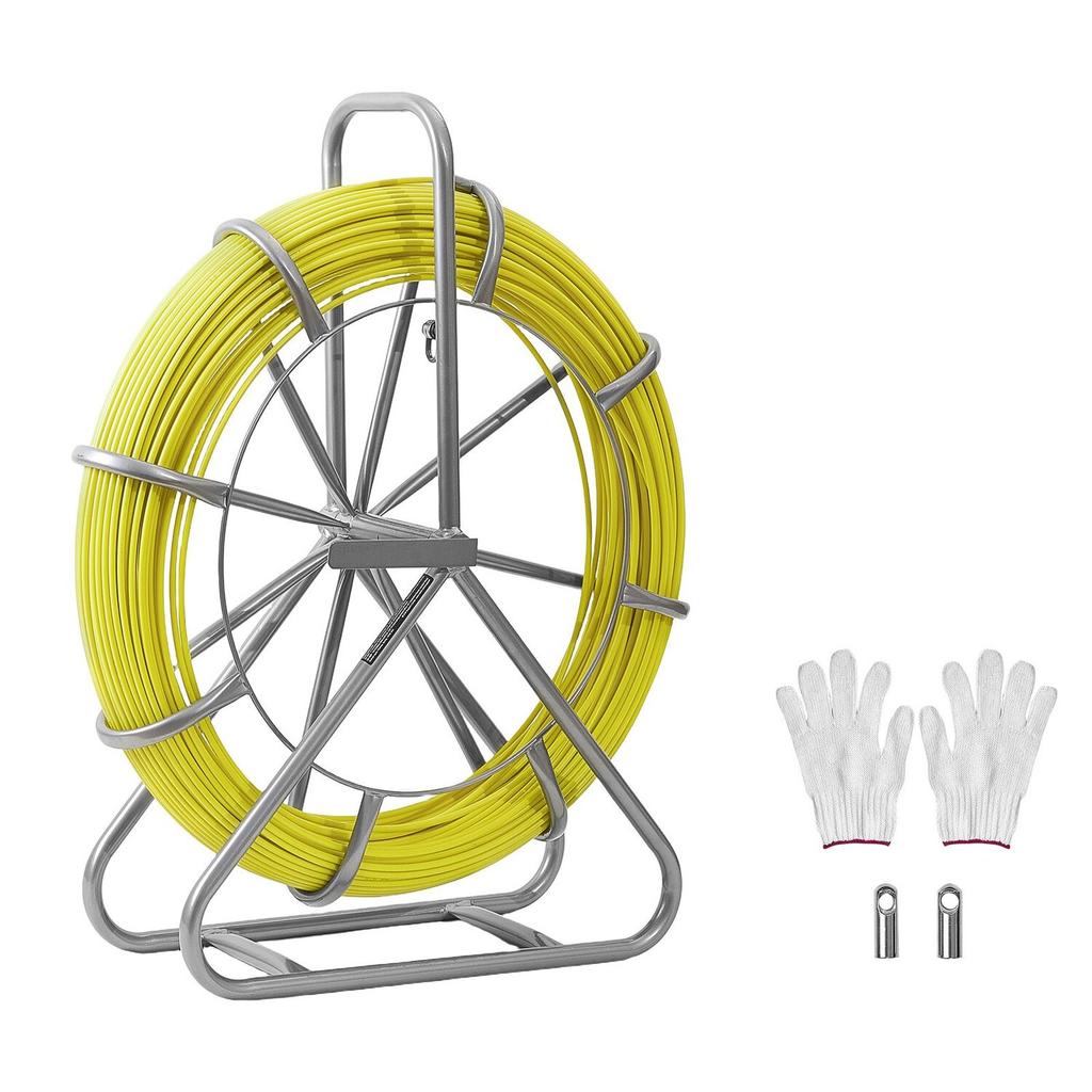 Fish Tape Fiberglass, 152M 6.3MM, Duct Rodder Fishtape Wire Puller with Stand, Cable Running Rod with Locking Mechanism, Fishing Tools, for Walls