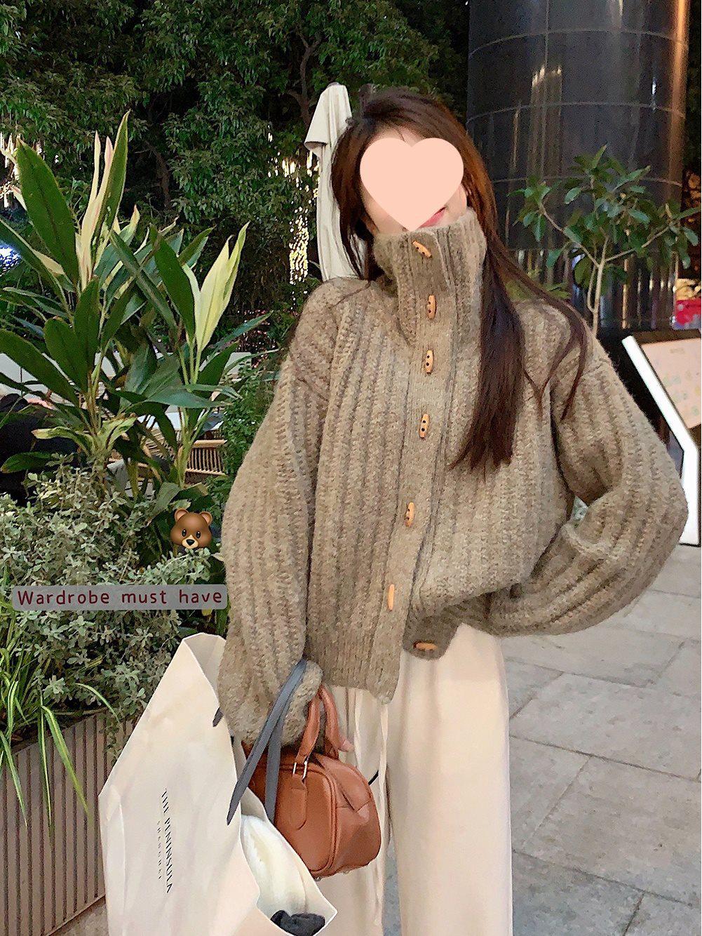 

Women s Retro High Neck Rib Knit Sweater Coat – Soft, Cozy, and Loose Fit for Autumn/Winter Medium