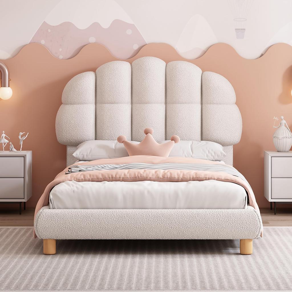 Upholstered Bed Children's Bed 90x200cm, with Headboard and Slatted Frame, Frame Made of Wood and Circular Fleece, for Adults and Youth, Without Mattress1