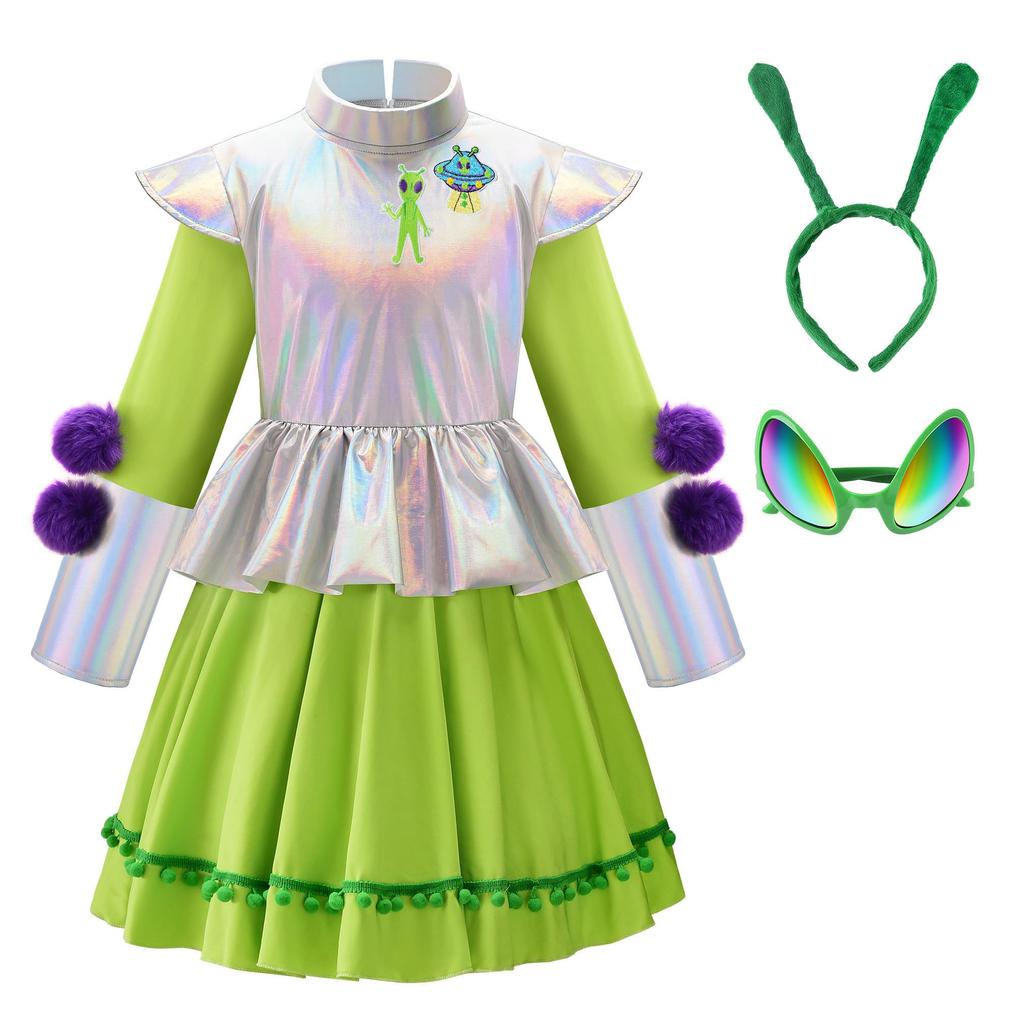 ReliBeauty Alien Halloween Costume for Perfect for and Stage Includes and Size 150 Girls, Events, Parties, Performances, Headband, Dress, Glasses,