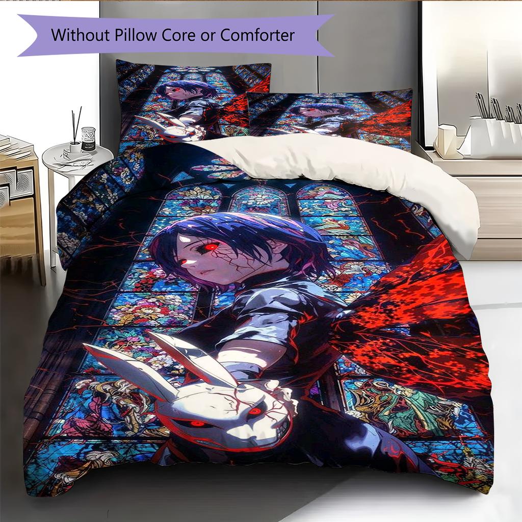 Anime Pattern Bedding Quilt Set Quilt Cover Pillowcase Home Decoration Birthday Gift (1 * Duvet Cover + 2 * Pillowcase, Without Core)