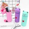 Cartoon Bear Kawaii Canvas Fabric Pencil Case Soft Silicone Zipper Pen Holder Students Convenient Exam Stationery Storage U+