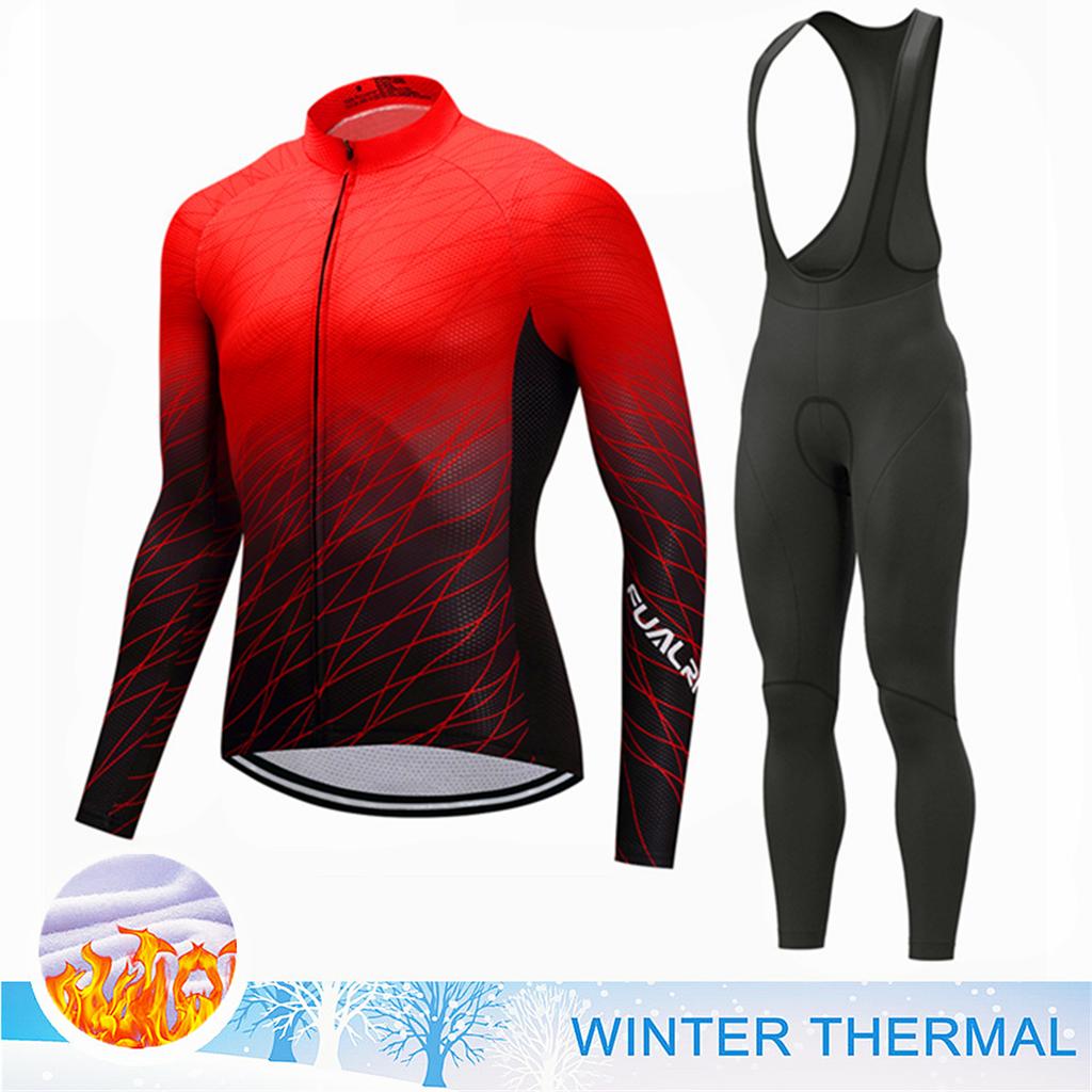 Winter Thermal Fleece Cycling Jersey Set Top MTB Bike Outdoor Men's Road Bicycle Clothing Long Sleeves Shirt Uniform