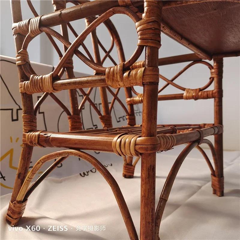 Baby Photography Props New Woven Rattan Study Table Shooting Accessories Rattan Chair Children Growth Commemorative Photo