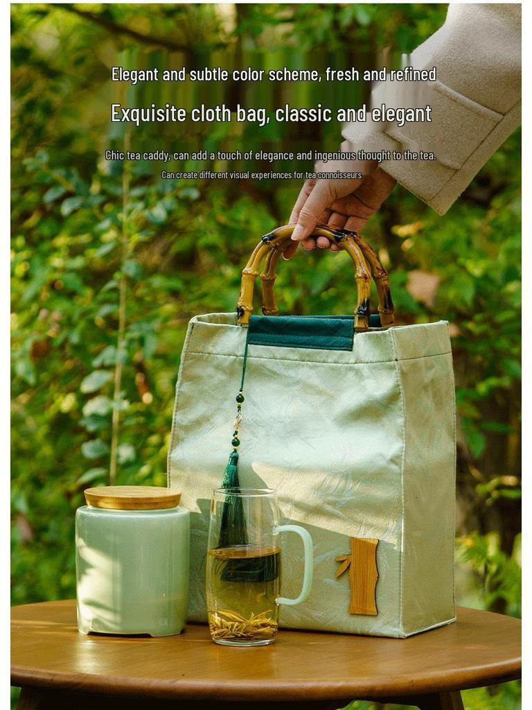 Creative Green Tea Ceramic Canister with Fresh Cloth Bag for Longjing, Maojian, Biluochun, Gyokuro - Empty Gift Packaging Box.