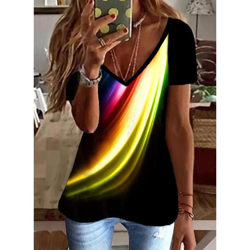 Summer V-neck 3D Printed Top Fashionable Casual Short Sleeved Women's T-shirts