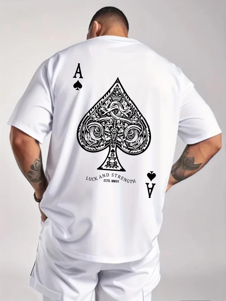 2026 Summer Hot Sale Unisexs Ace Spades Poker Tshirt Luck Strength Print Oversized White Streetwear Casual Tee Tops Highquality