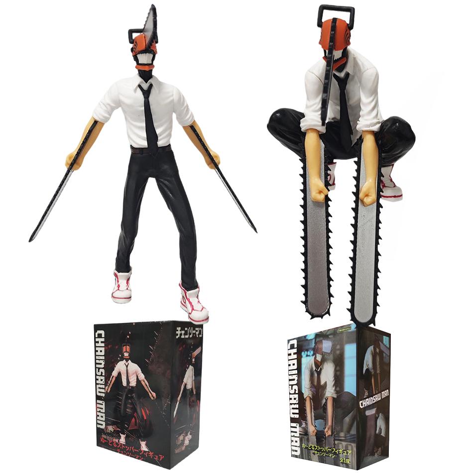 Hot Anime Chainsaw Man Figure 2Pcs Set Denji Action Figural 14-17Cm Car Decoration Doll Pvc Model Collection Toys Children Gifts
