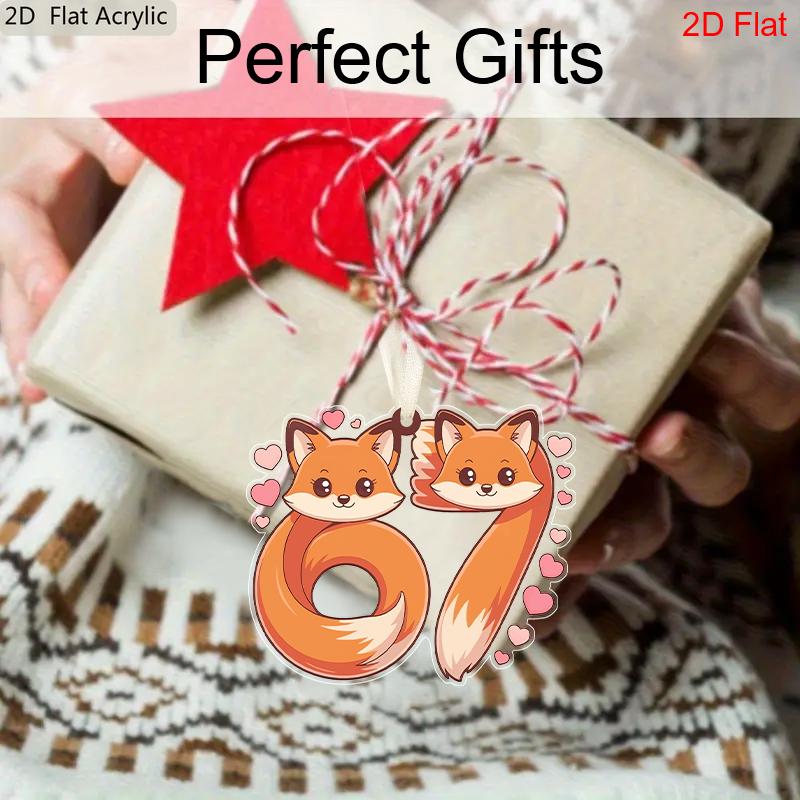 Valentine's Day Transparent Acrylic Pendant Two Fox Tails 6 7 Pattern Hanging Decor Gift for Friends Galentine's Day