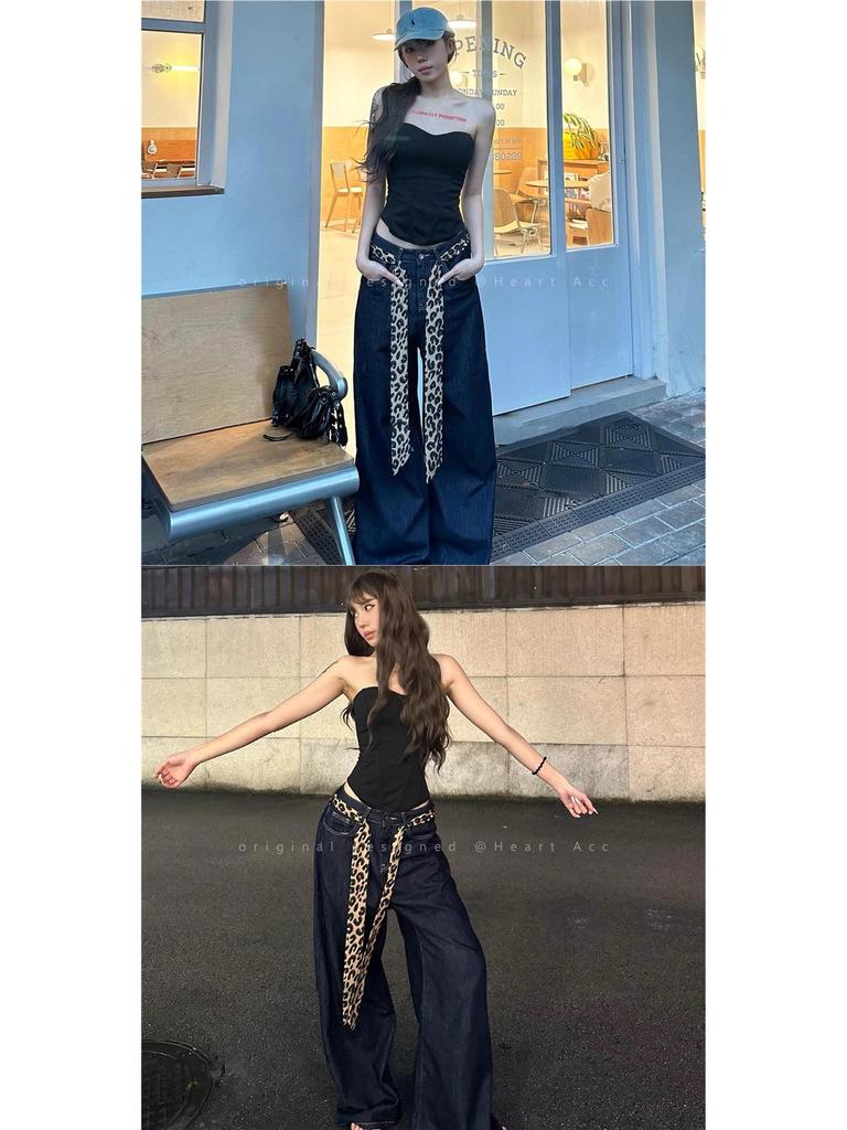 Y2K Leopardendruck Schmaler Seidenschal & Taillengürtel für Damen