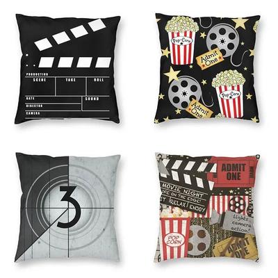 Retro Movie Night Popcorn Cushion Cover Camera Floor Pillowcase Sofa Cool Home