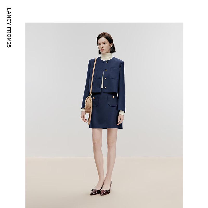 EiLEEN ELITEE Wool Blend Round Neck Short Coat