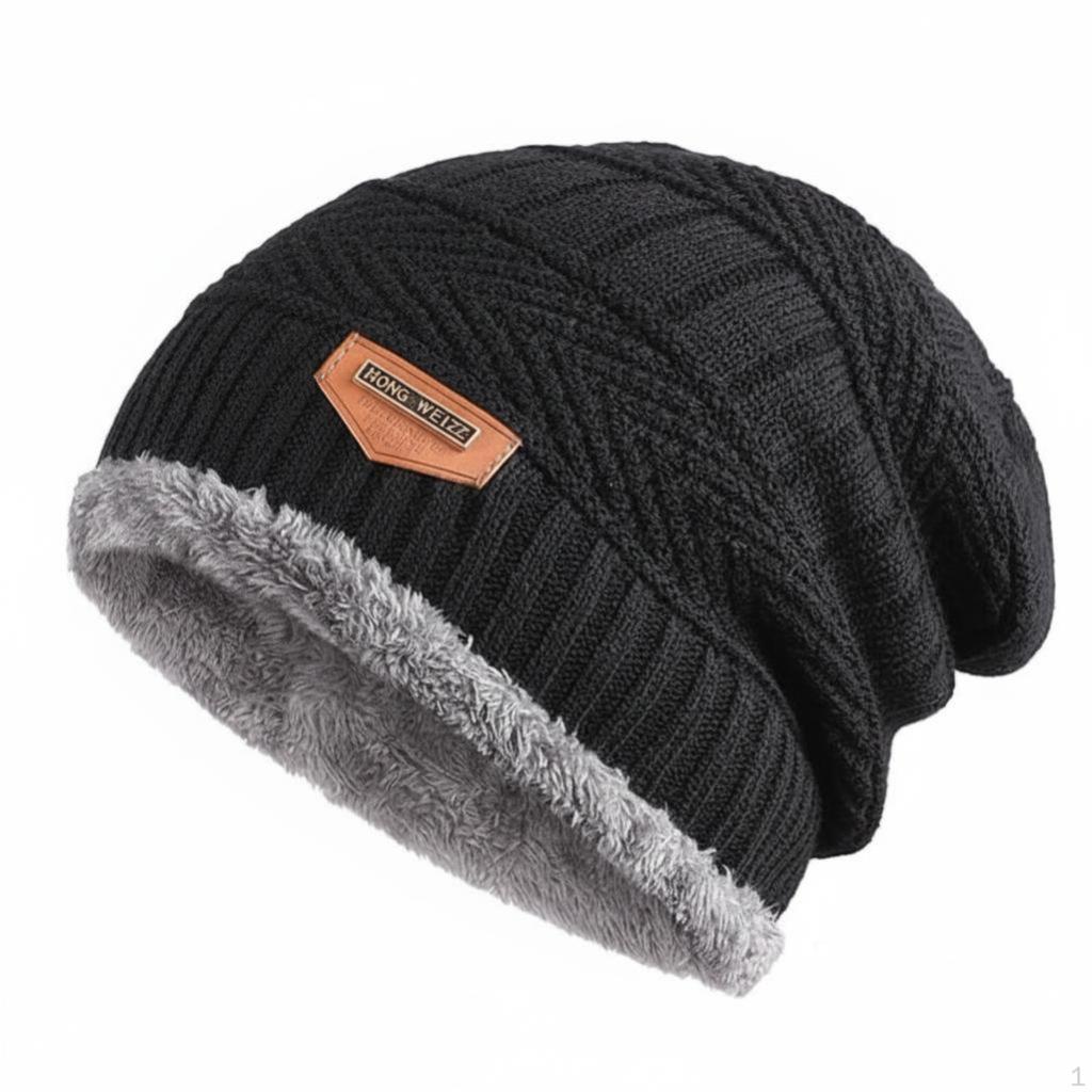 knit cap for Men Women, Winter Hat, Fleece Lined, Warm Knit, Black Khaki
