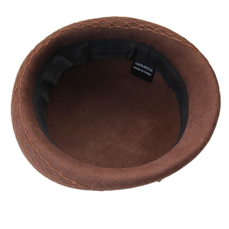 French elegant woolen top hat women's autumn and winter mesh yarn three beads flower crimped pot hat retro domed felt hat