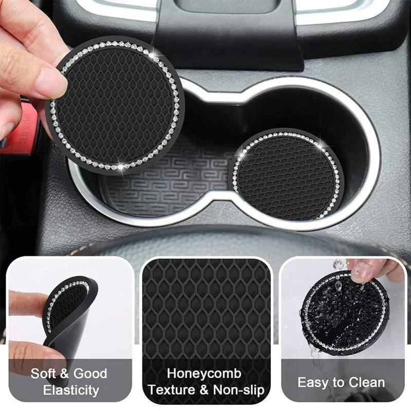 Interior Decoration Car Coaster 2pcs - Silica Gel Pad, Anti-slip Water Cup Mat, Bottle Holder, Styling Accessories