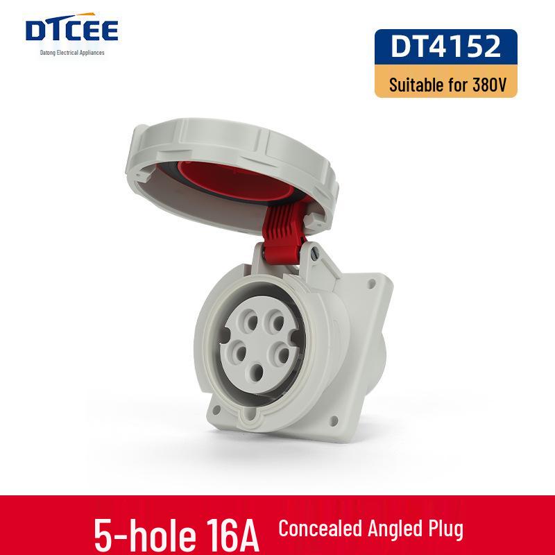 IP67 Waterproof Industrial Angled Plug Socket, 16A/32A, 3-Core, 4-Wire, 5-Pin, Flush Mount, Not Explosion-Proof