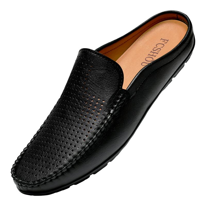 

Summer new outdoor Fashion casual solid color simple and comfortable round toe semi-support breathable flat walking shoe loafers 47 чорний